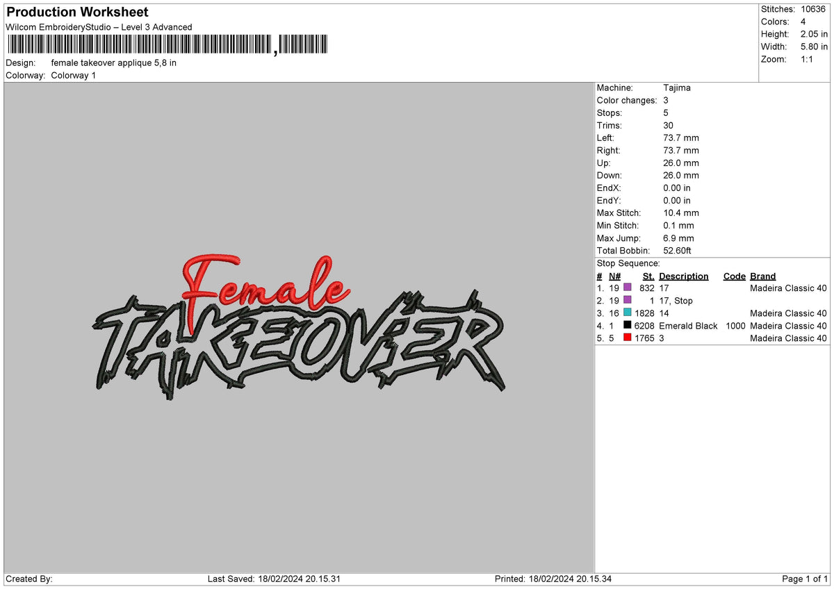 Female Applique Embroidery File 6 sizes