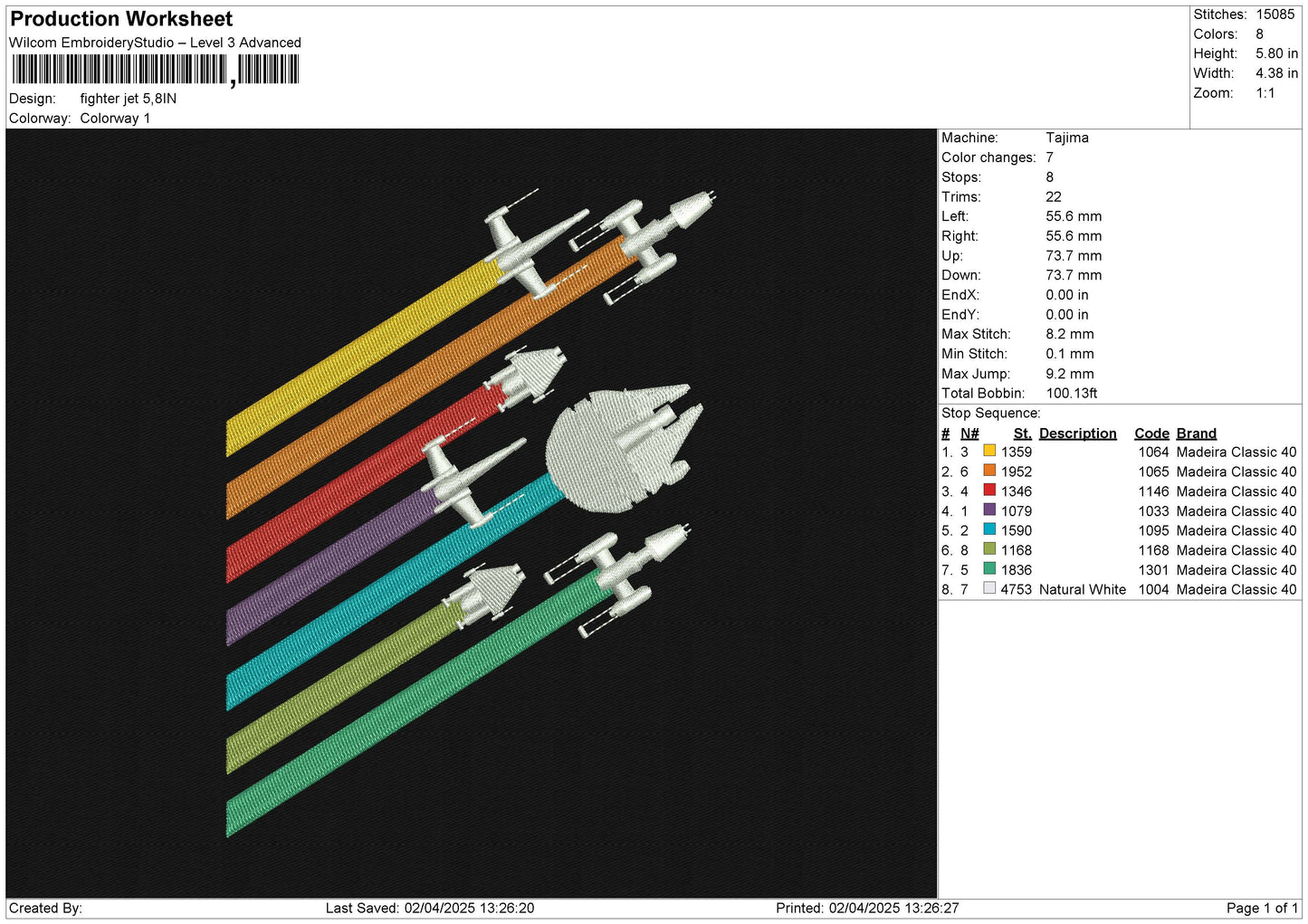 Fighter jet Embroidery File 6 size
