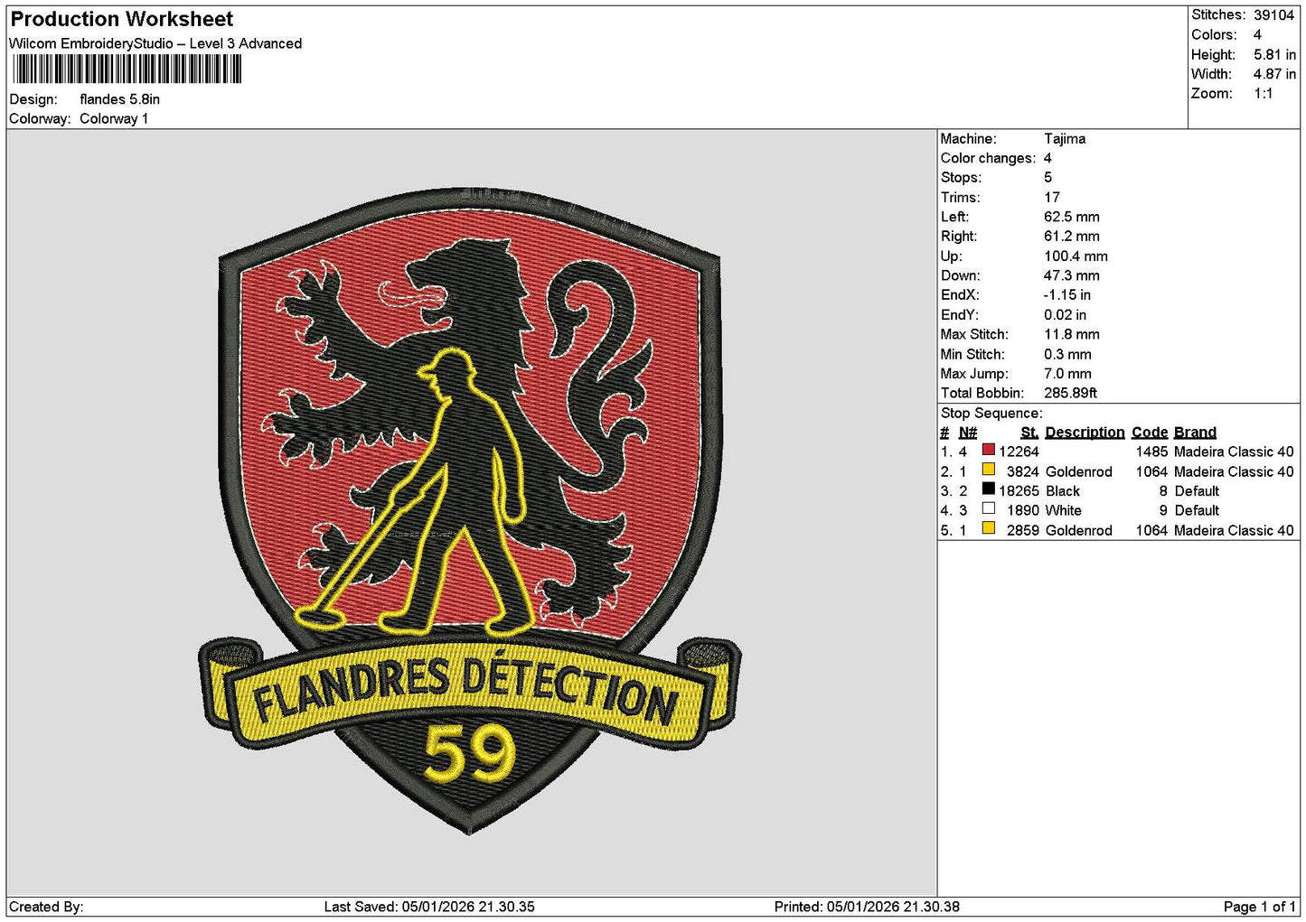 Flandrestext Embroidery File 6 sizes