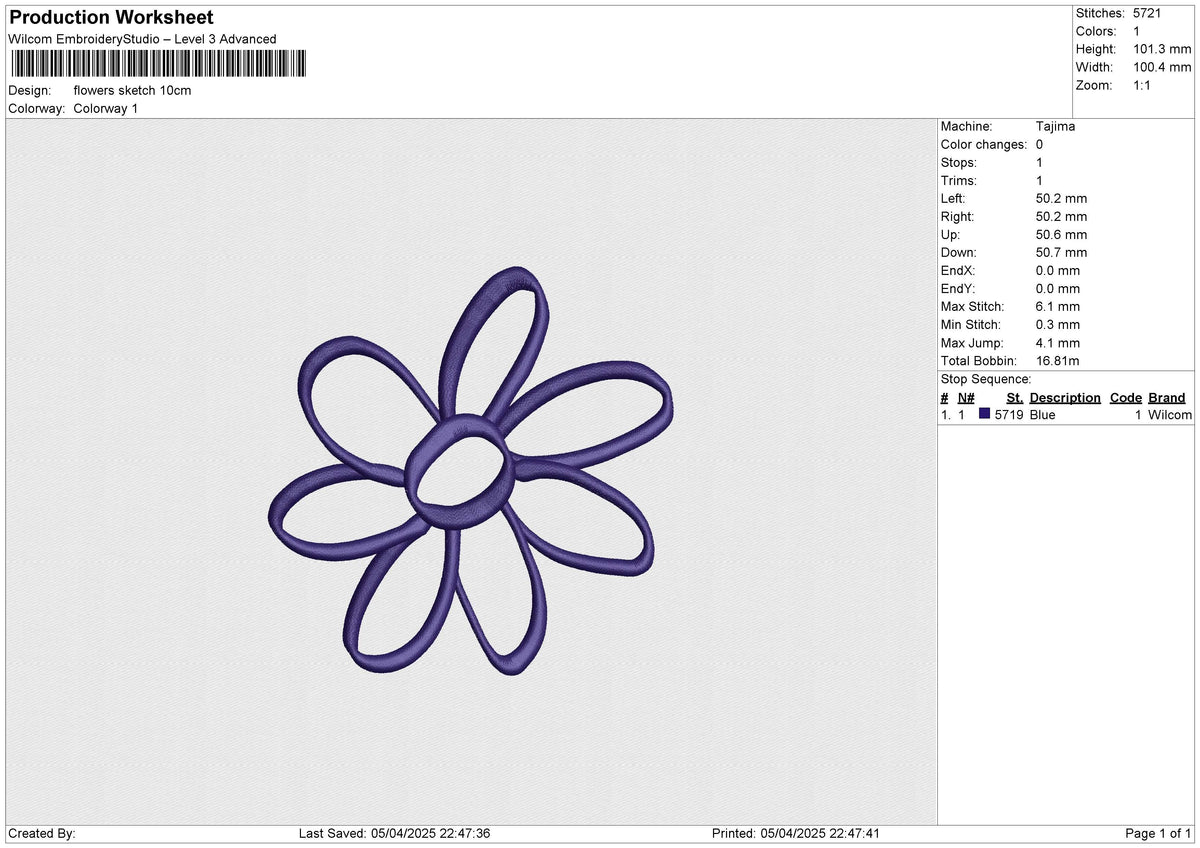 flowers sketch Embroidery File 6 size