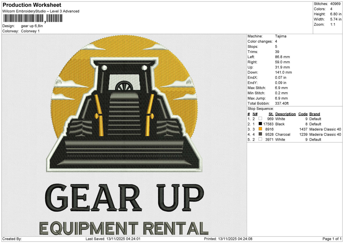 Gear up Embroidery File 6 size