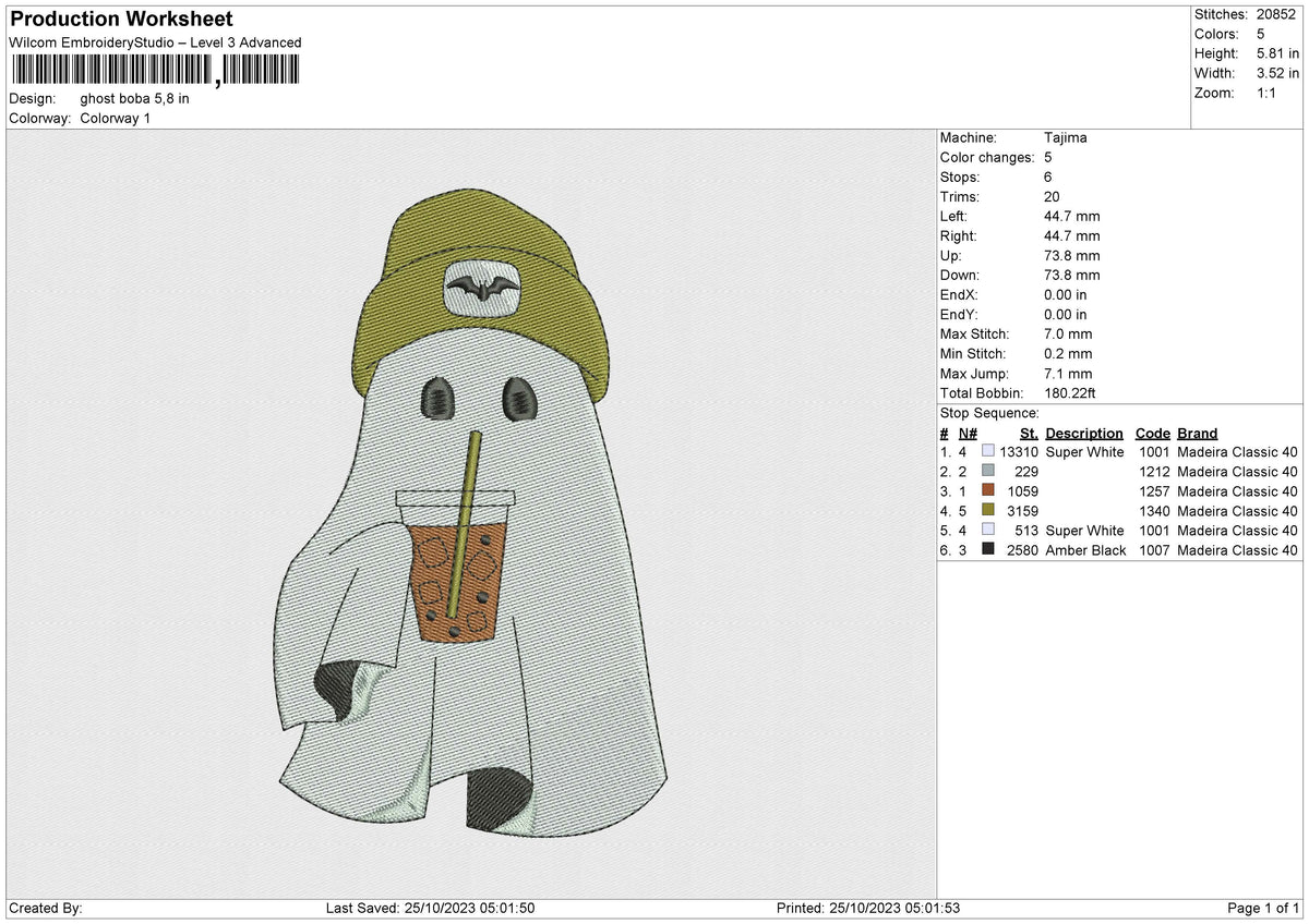Ghost Boba Embroidery File 6 size