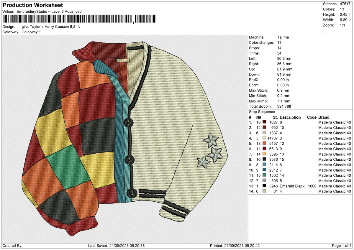 Gilet Taylor x Harry Coussin Embroidery File 6 size