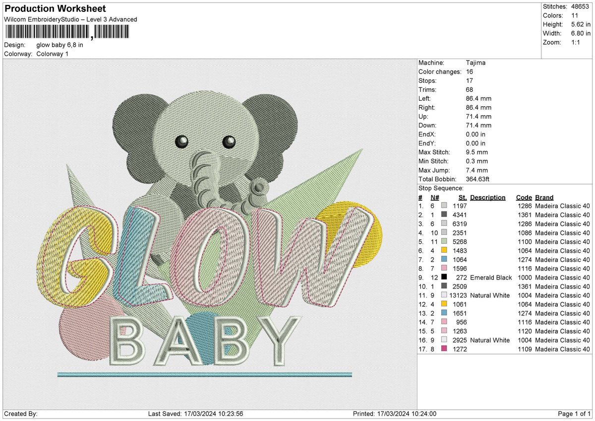 Glow Baby Embroidery File 6 size