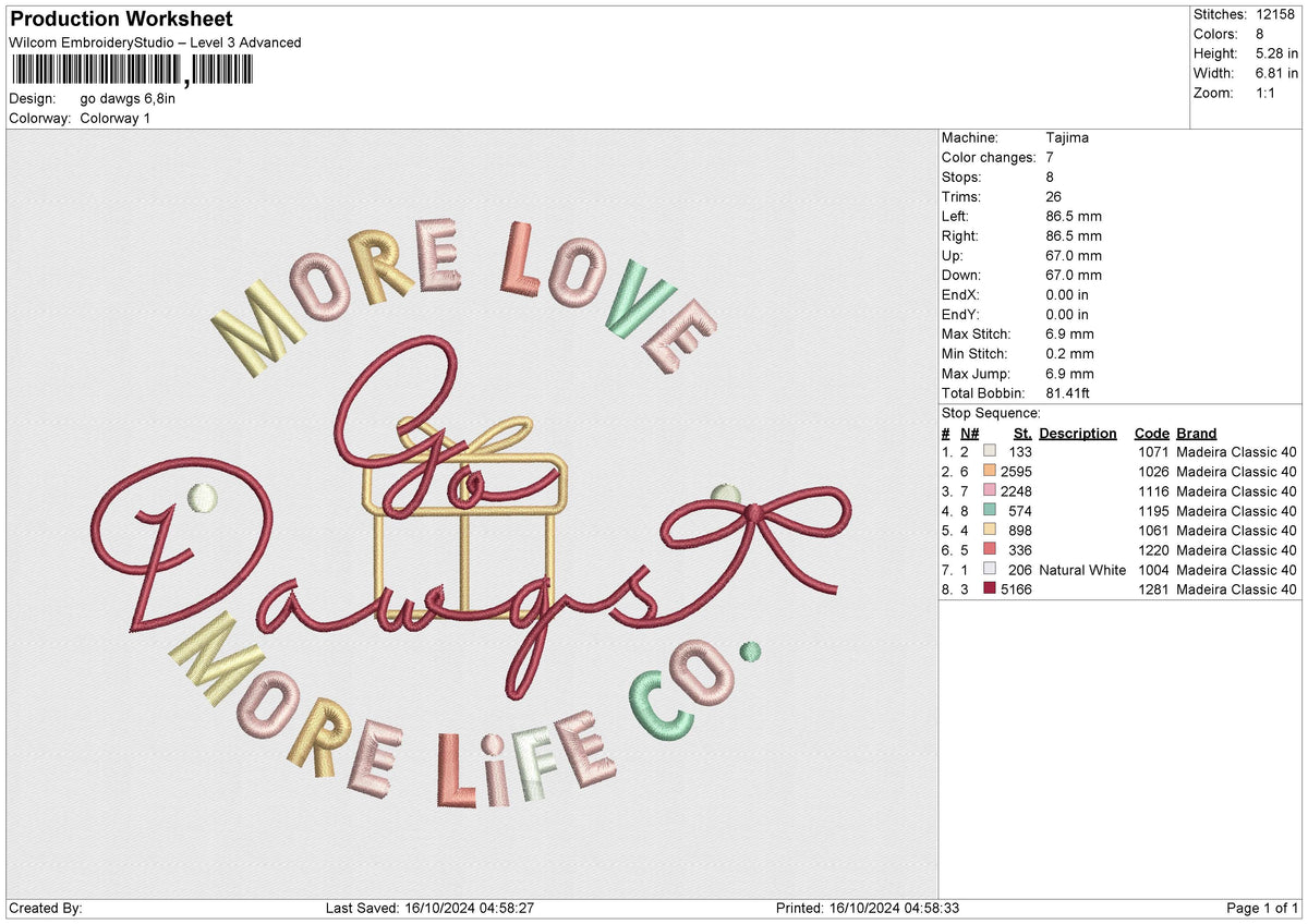 Go Dawgs Embroidery File 6 size