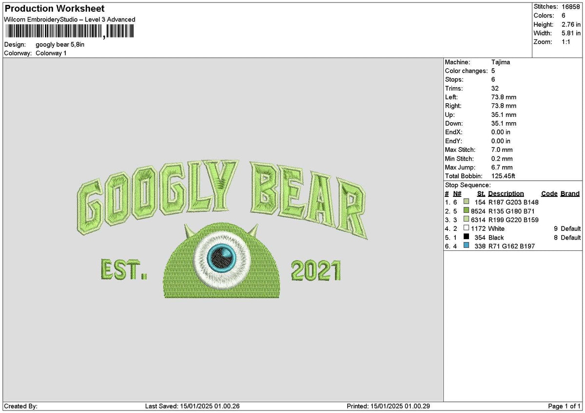 Green Monster 01 Embroidery File 6 sizes
