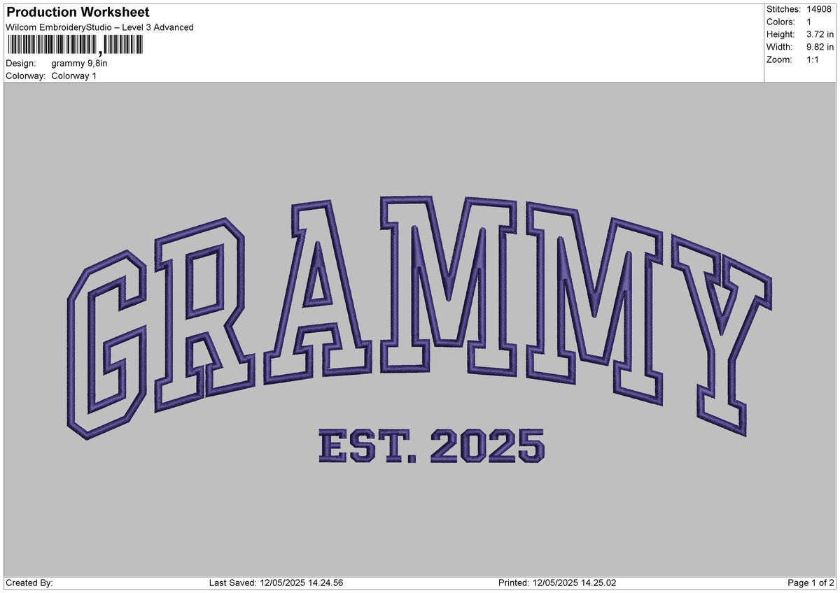 GRAMMY Embroidery File 6 Size