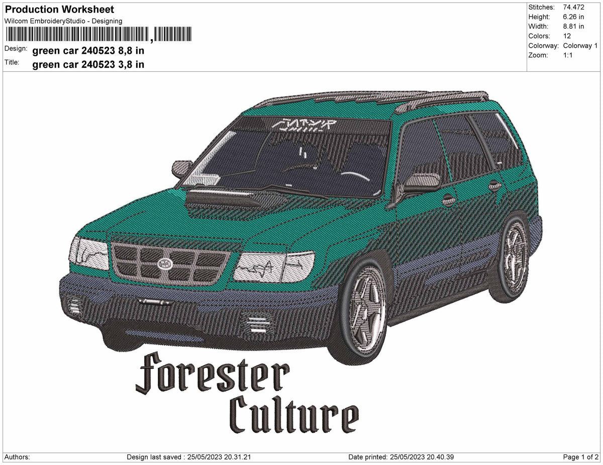 Green Car 2405 Embroidery File 6 sizes