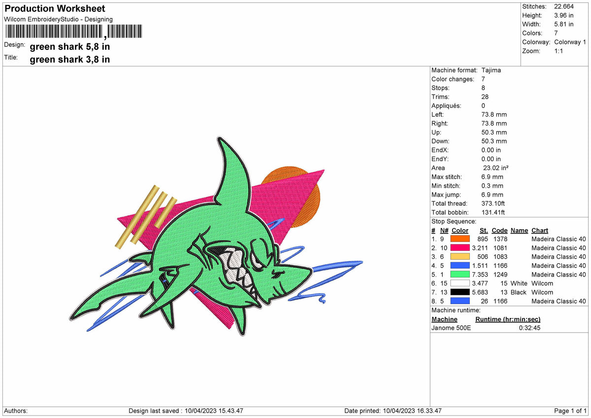 Green Shark Embroidery