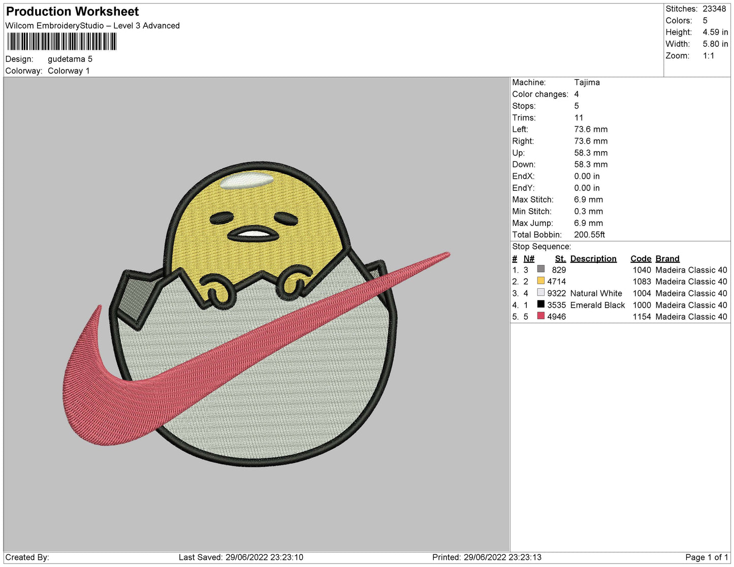 Gudetama v1 Embroidery