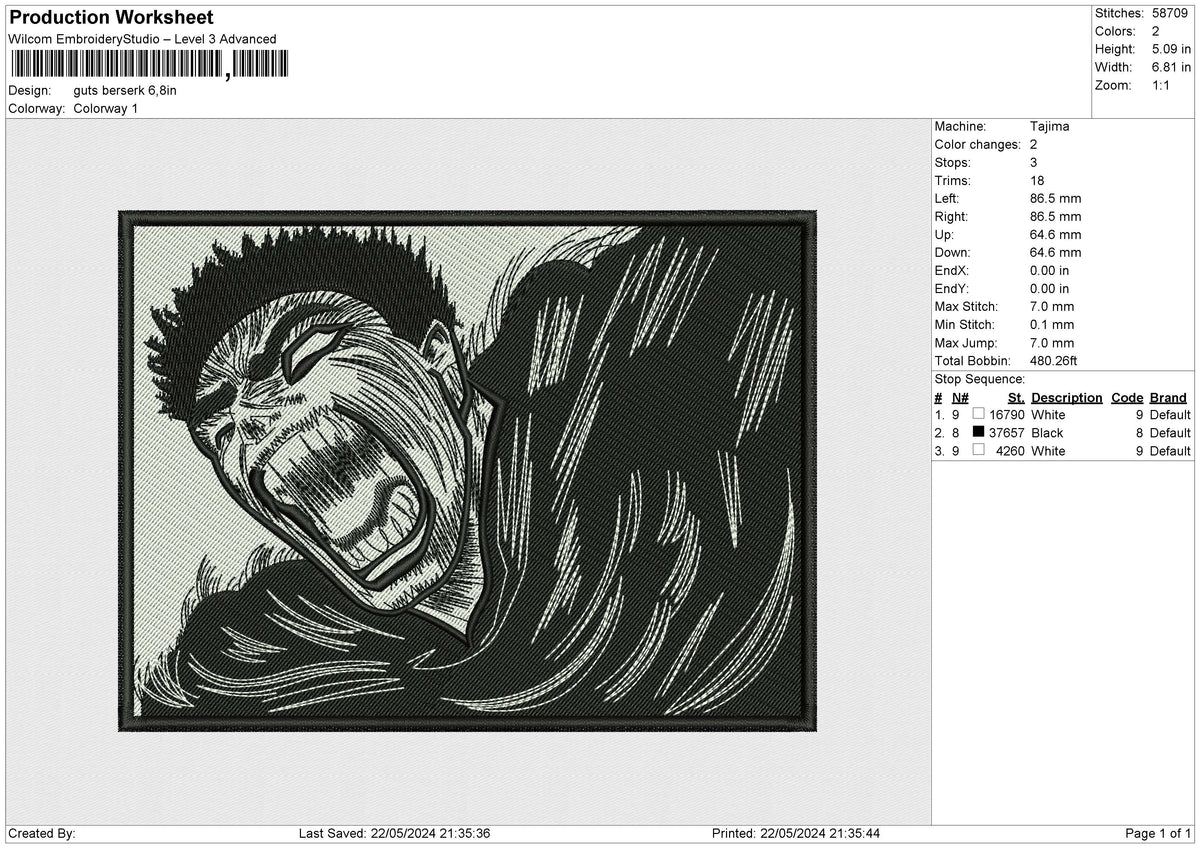 Guts berserk Embroidery File 6 size