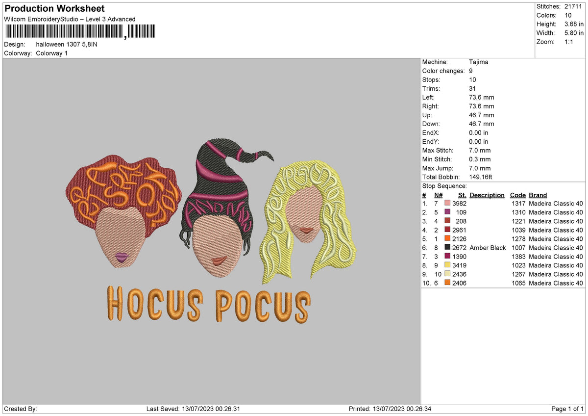 Halloween 1307 Embroidery File 6 sizes