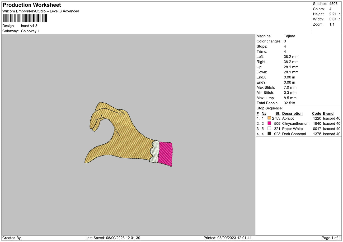 Hand V4 Embroidery File 6 sizes