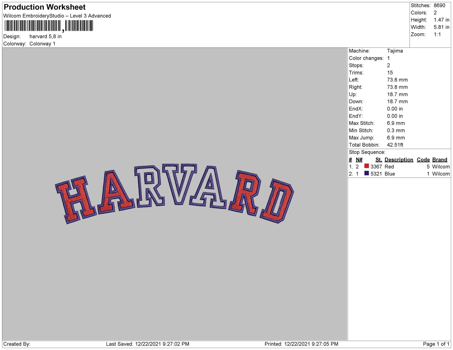 Harvard Embroidery