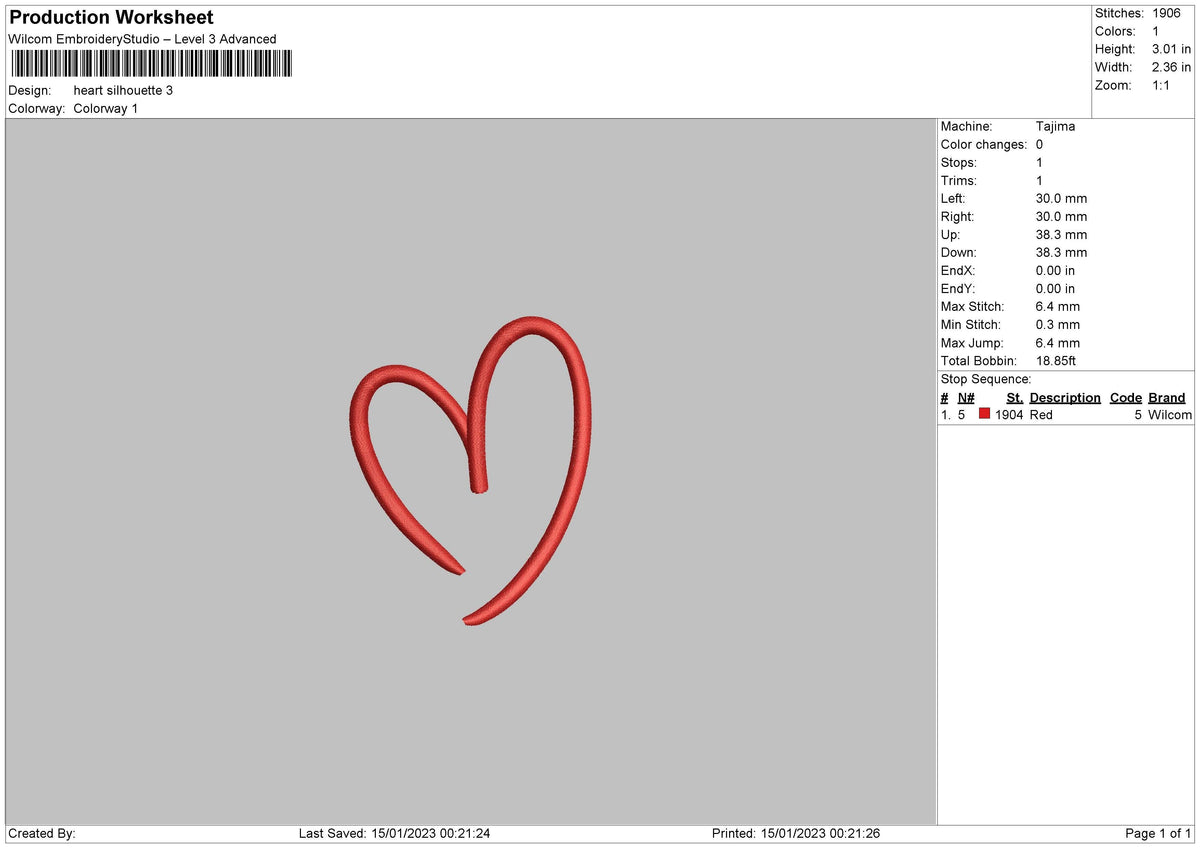 Heart Silhouette Embroidery File 6 sizes
