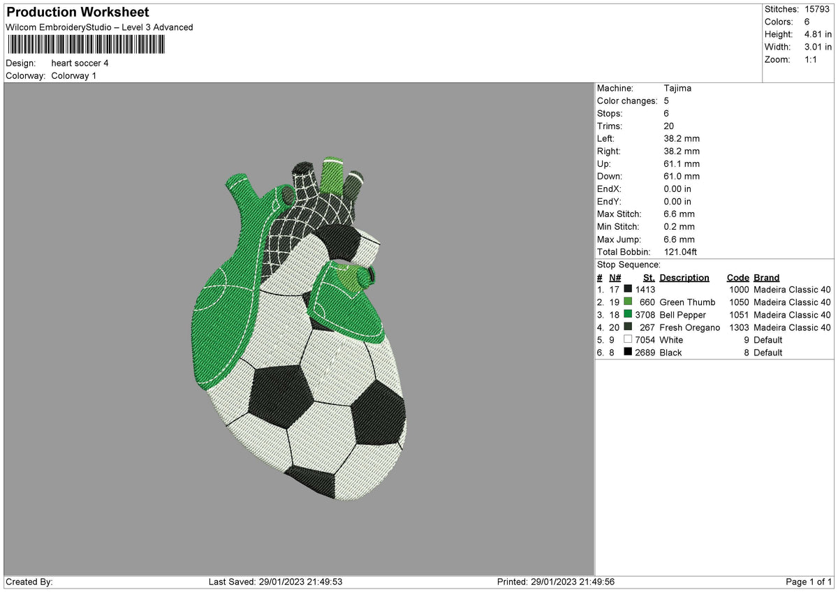 Heart Soccer Embroidery File 6 sizes
