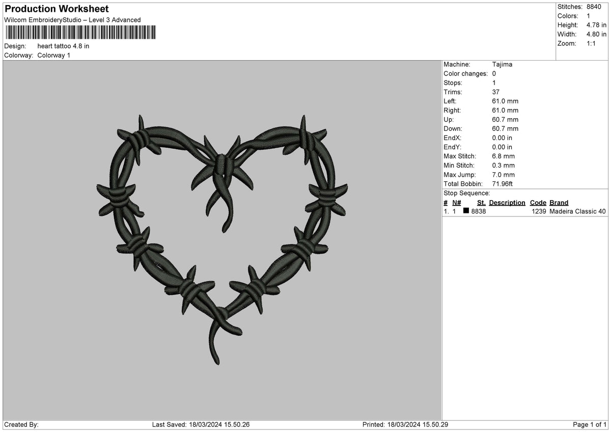 Heart Tattoo Embroidery File 6 sizes