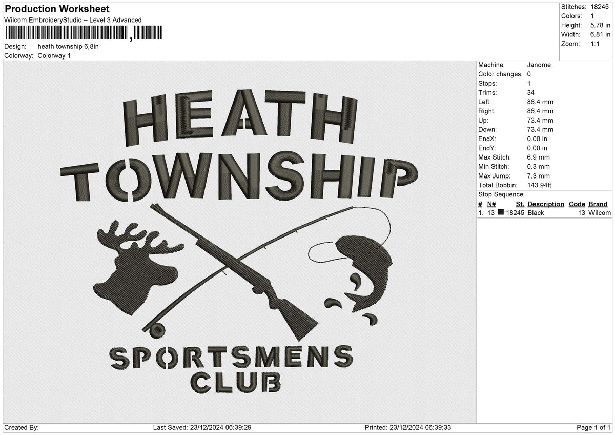 Heath Township Embroidery File 6 size