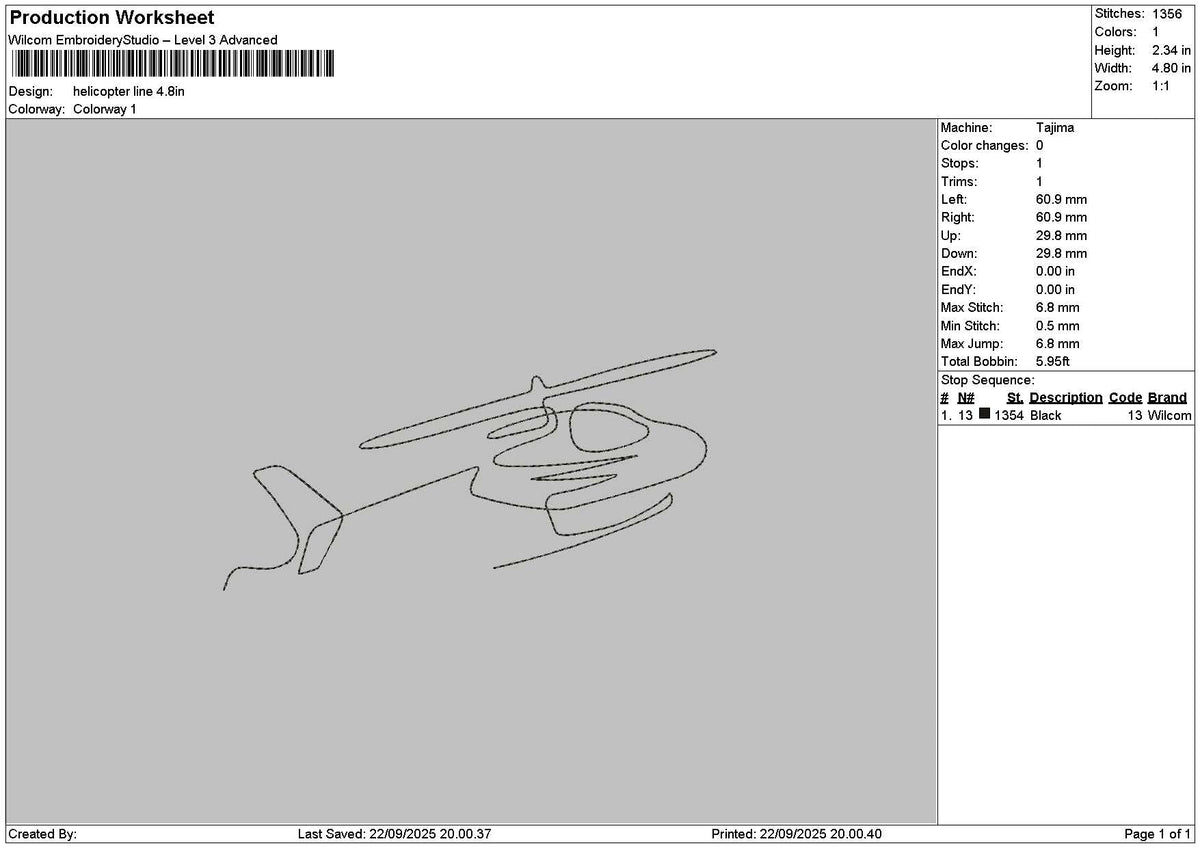 Heli Outline Embroidery File 6 sizes