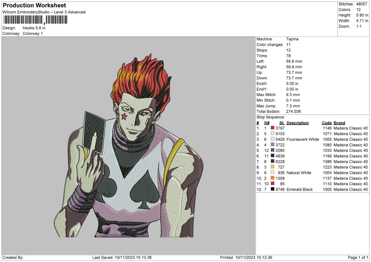 Hisoka1011 Embroidery File 6 sizes