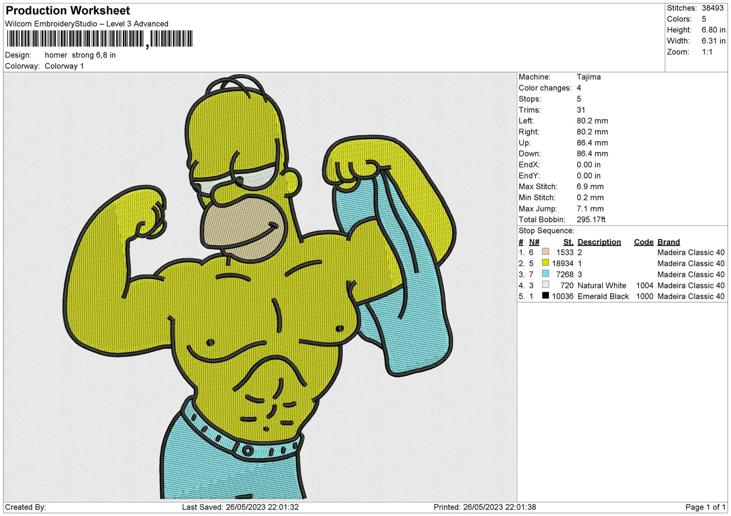 Homer Strong Embroidery