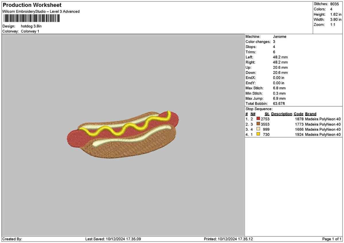 Hotdog Small Embroidery File 6 sizes