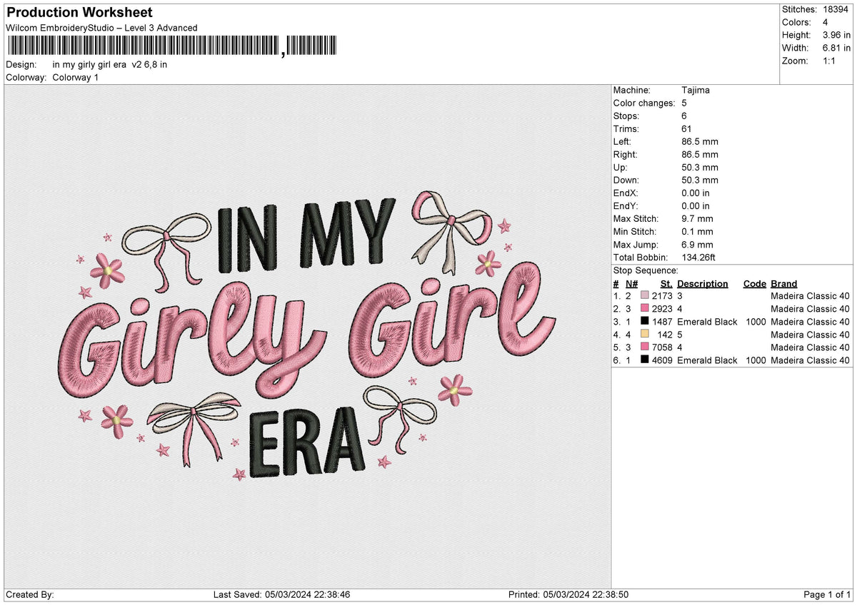 In my girly girl era v2 Embroidery File 6 size