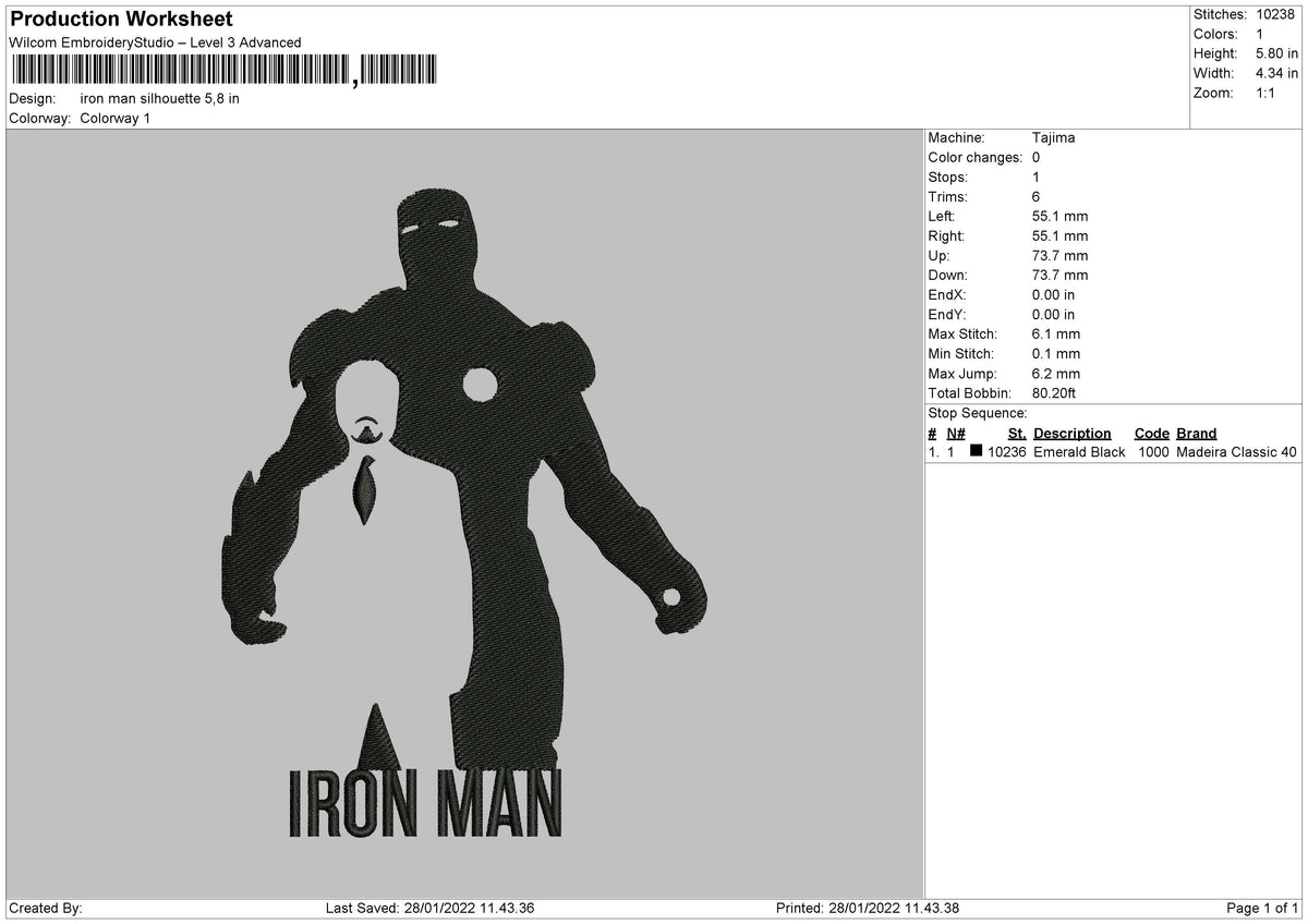 Iron Man Silhouette Embroidery