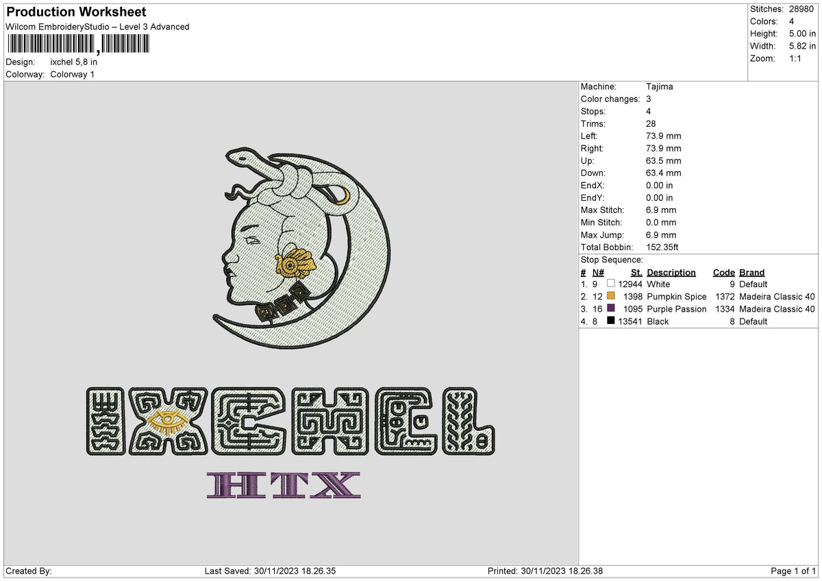 Ixchel Embroidery File 6 sizes