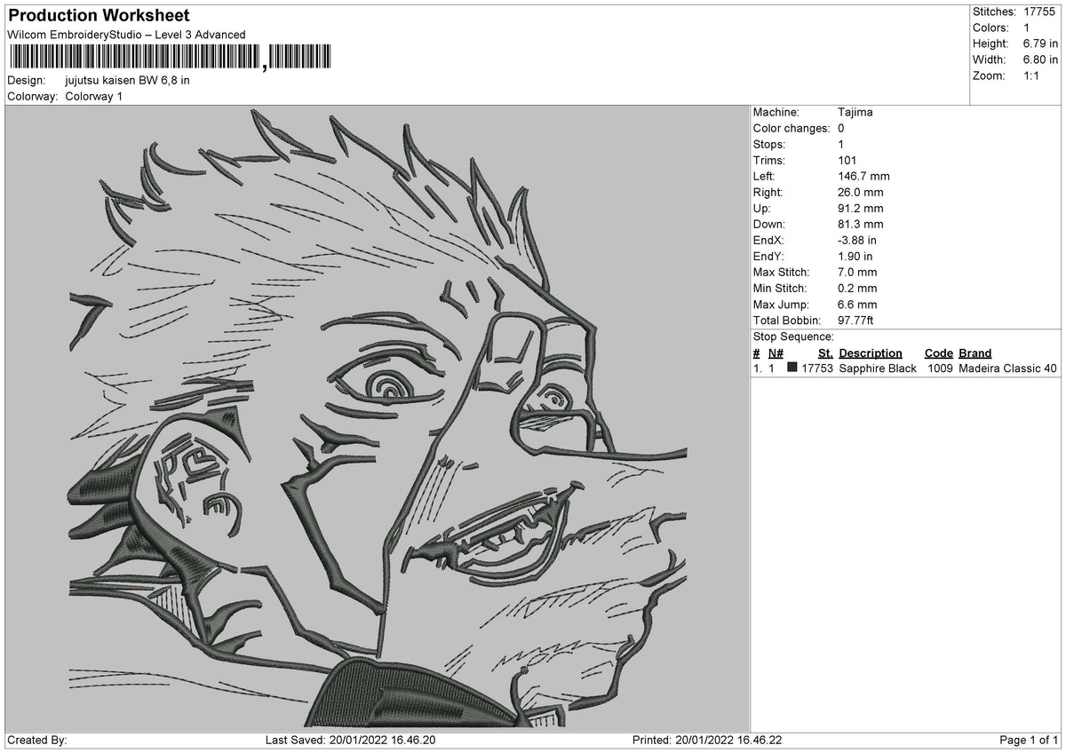 Jujutsu Kaisen BW 03 Embroidery