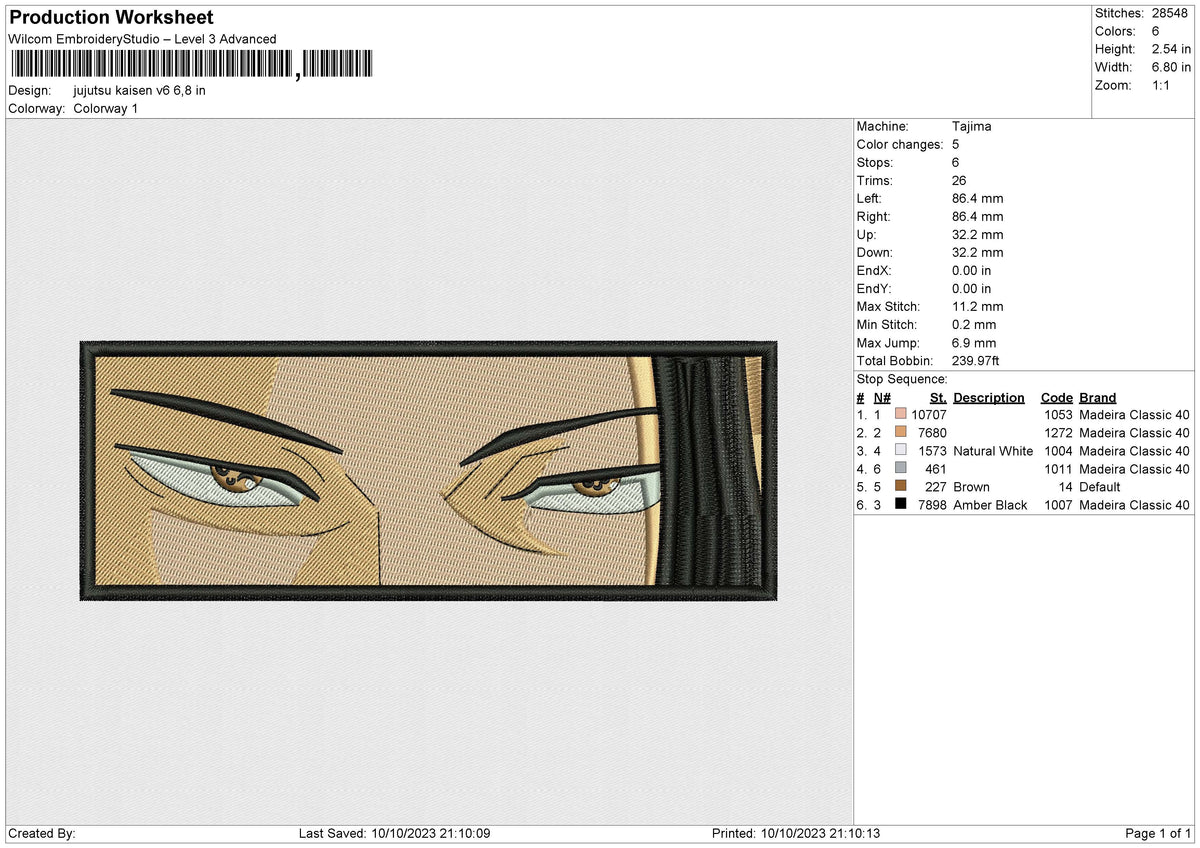 Jujutsu kaisen v6 Embroidery File 6 size