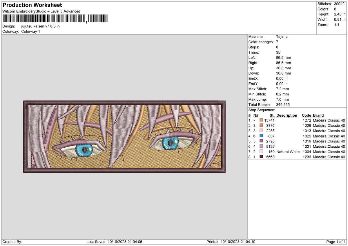 Jujutsu kaisen v7 Embroidery File 6 size