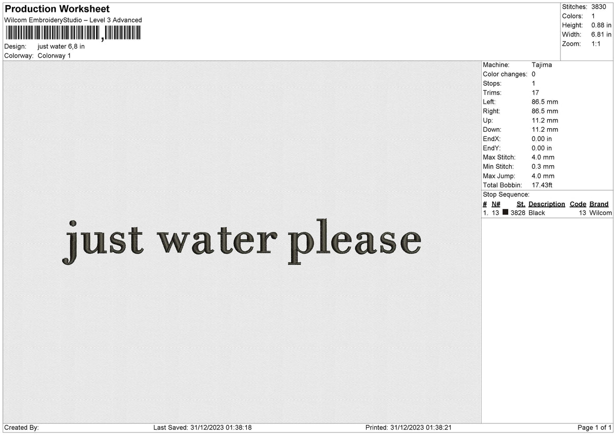 Just Water Embroidery File 6 size