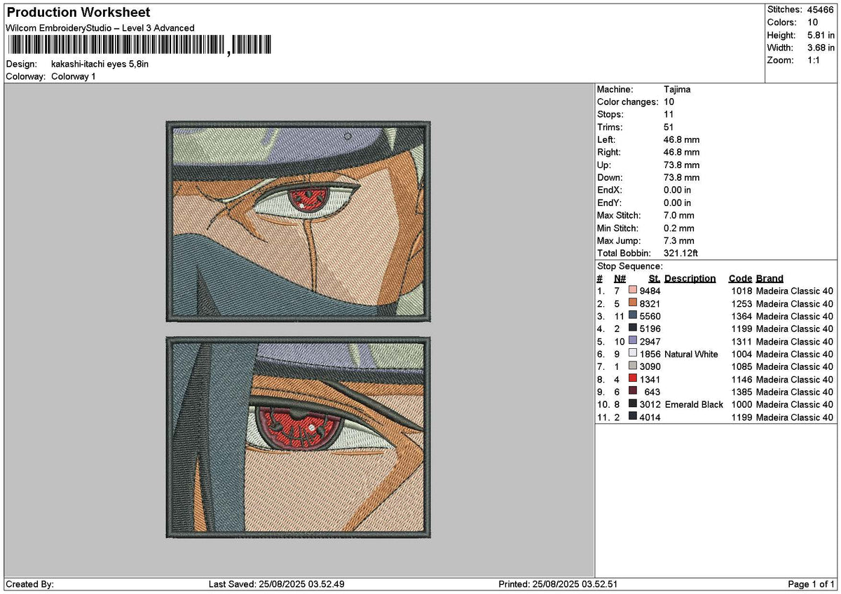 Itachikakashi Eyes Embroidery File 6 sizes
