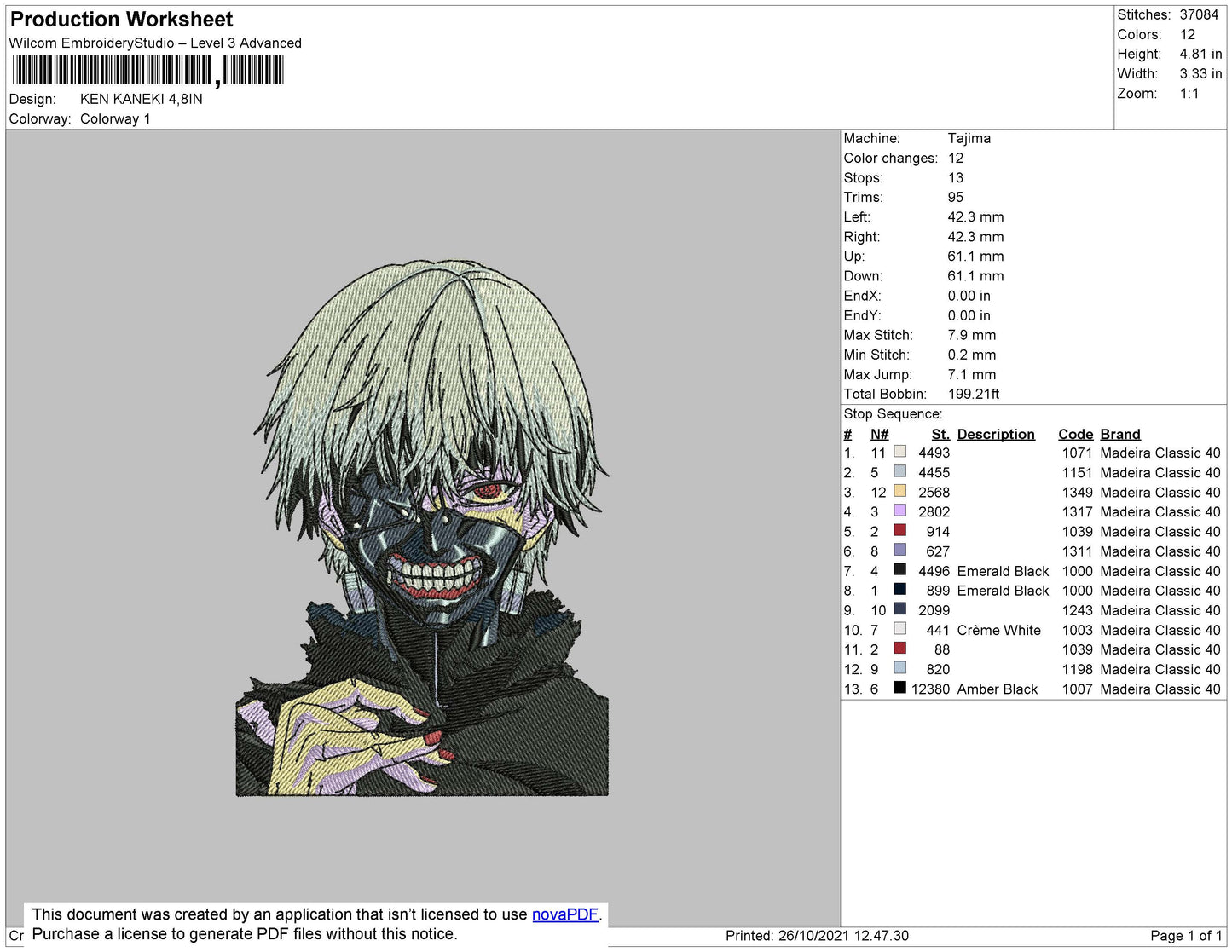 Kan Kaneki Embroidery
