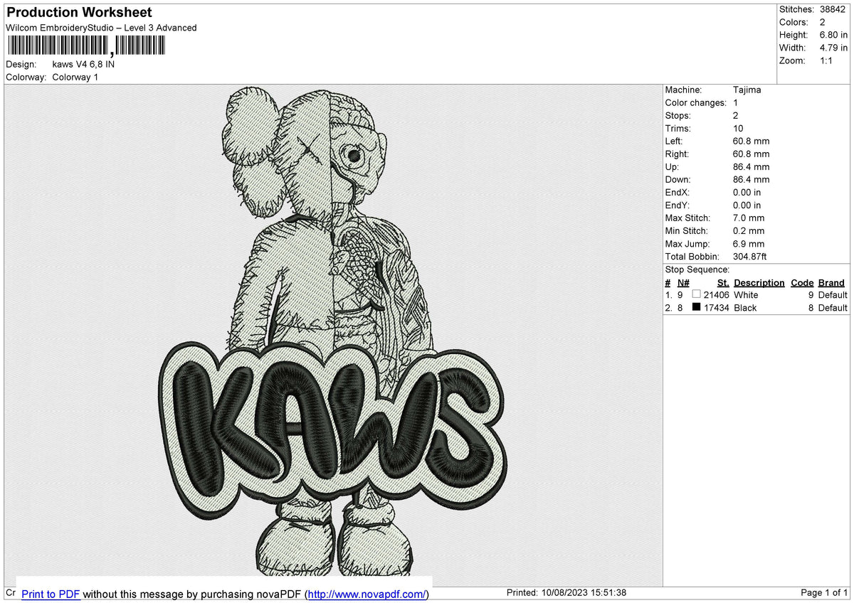 Kaws V4 Embroidery File 6 size