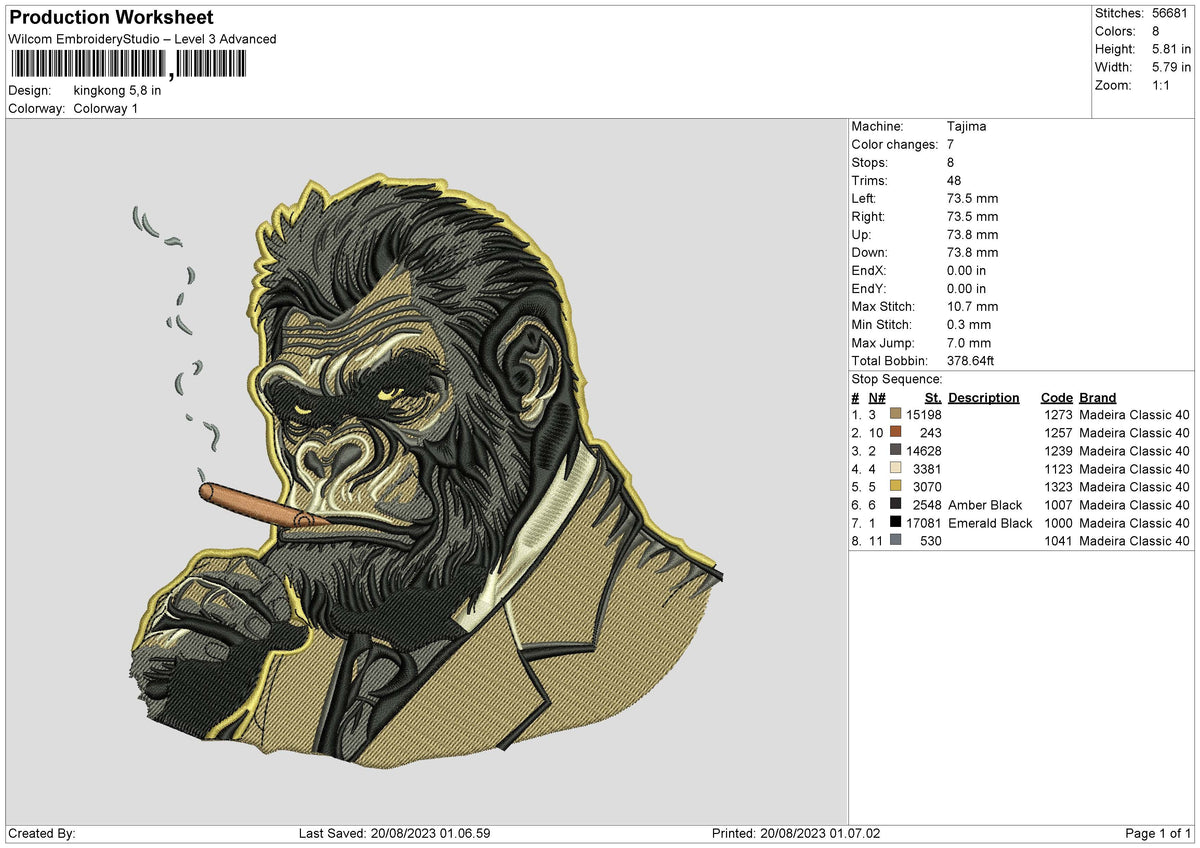 Kingkong Emboidery File 6 sizes