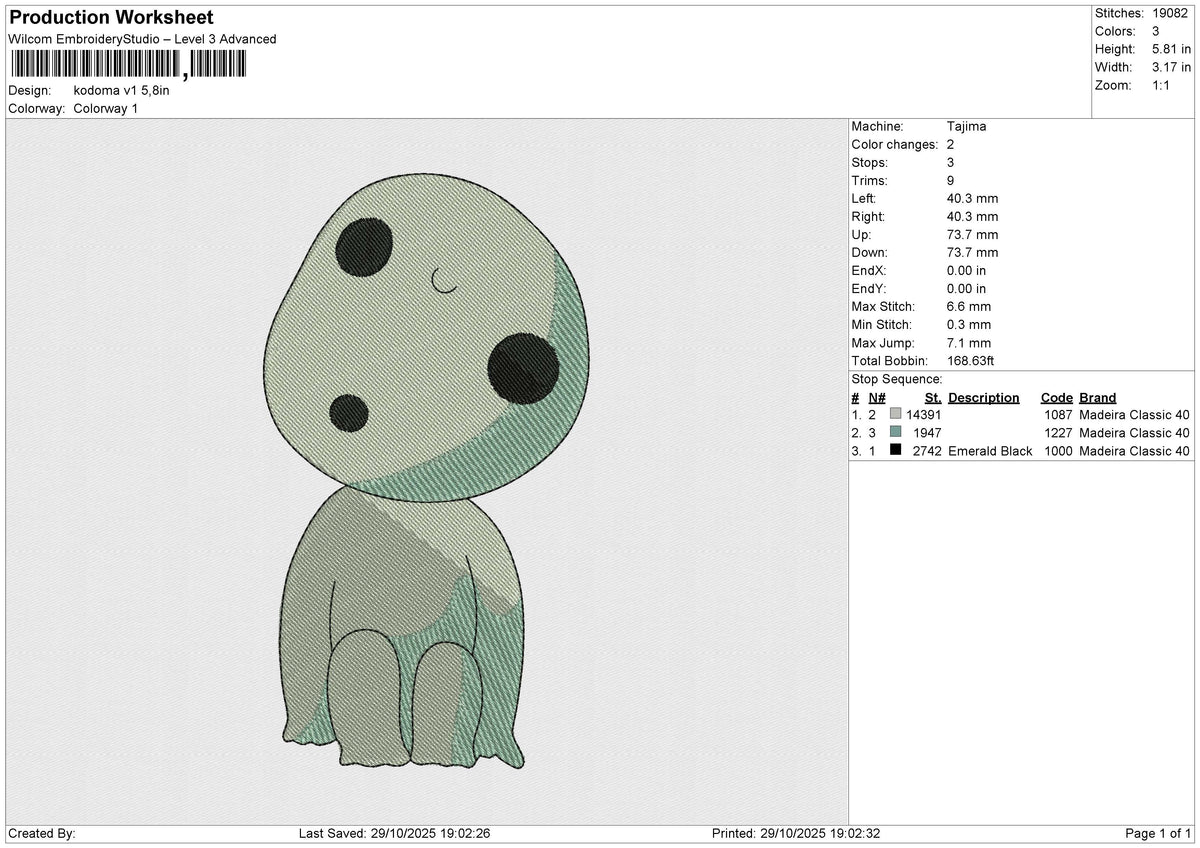Kodoma v1 Embroidery File 6 size
