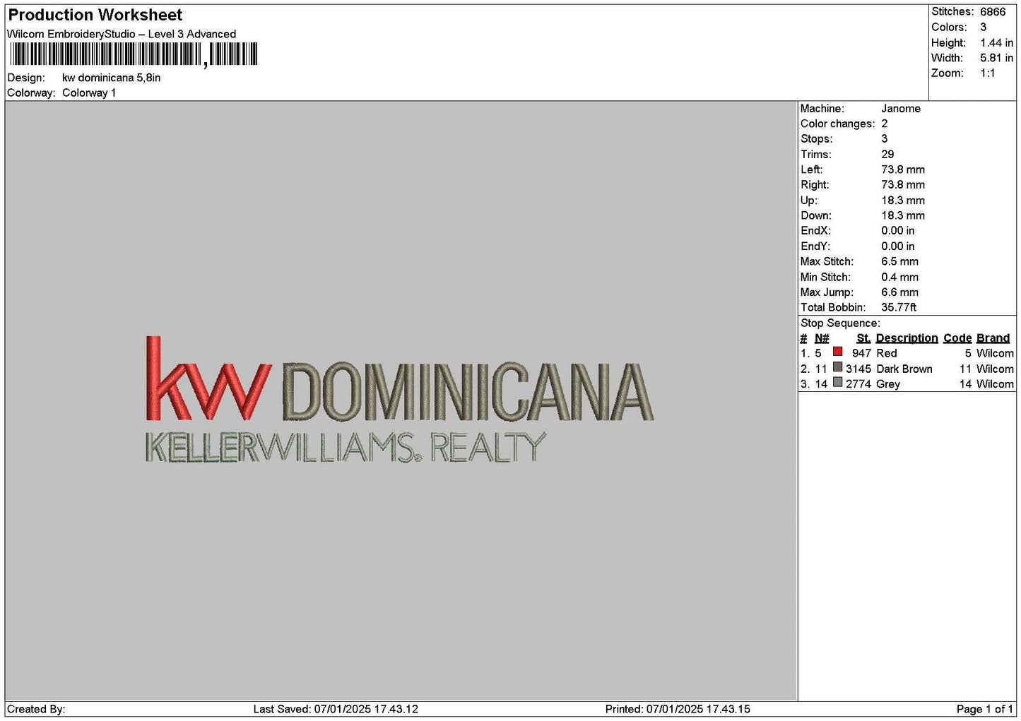 Dominicatext Embroidery File 6 sizes