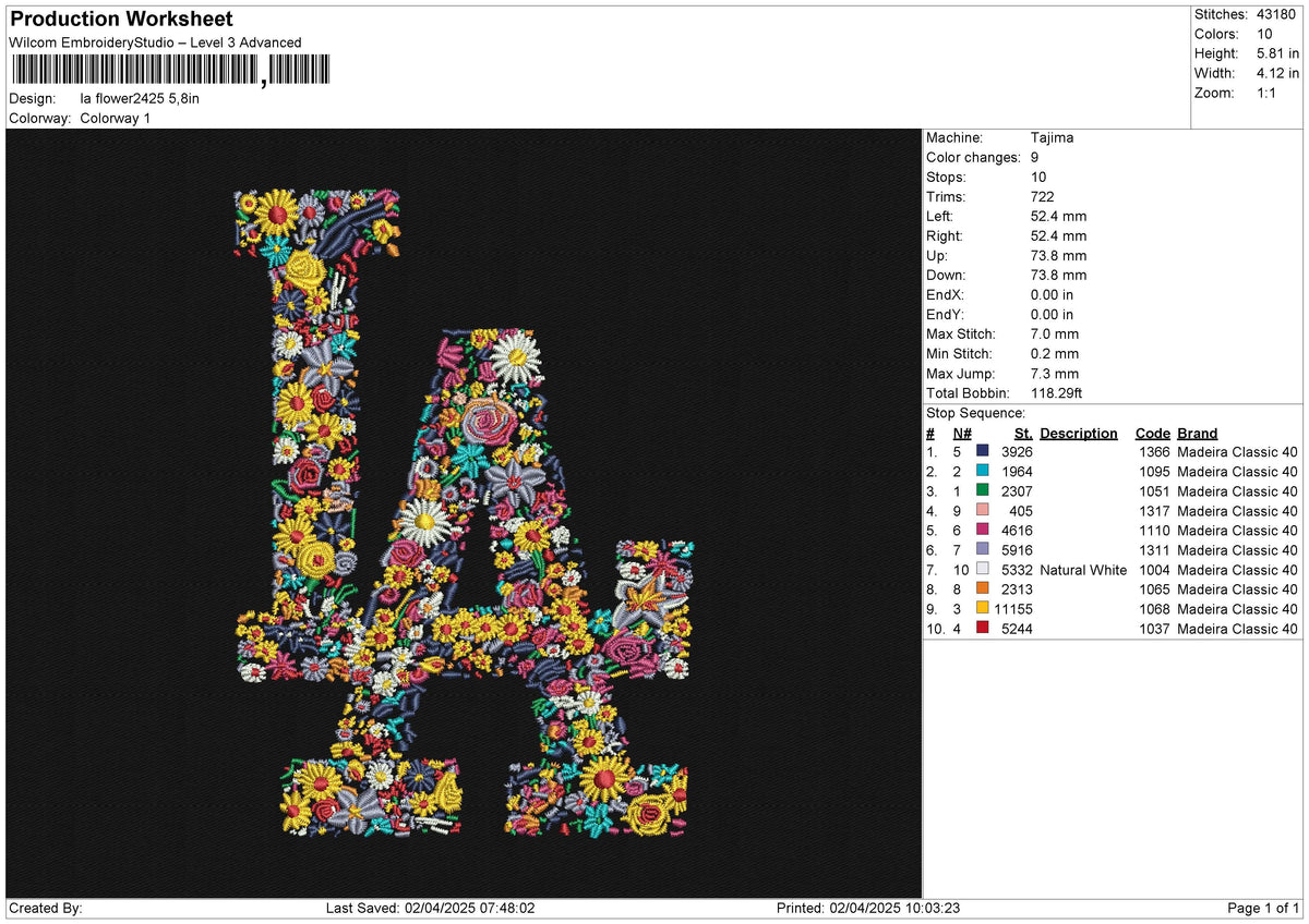 LA Flower2425 Embroidery File 6 size
