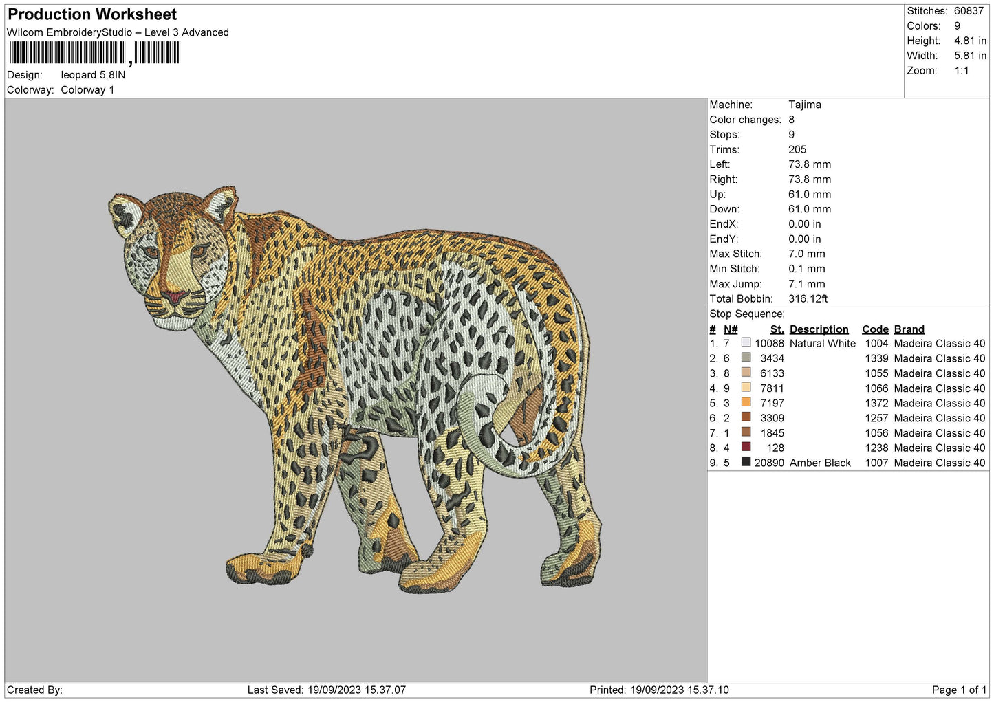 Leopard Embroidery File 6 sizes