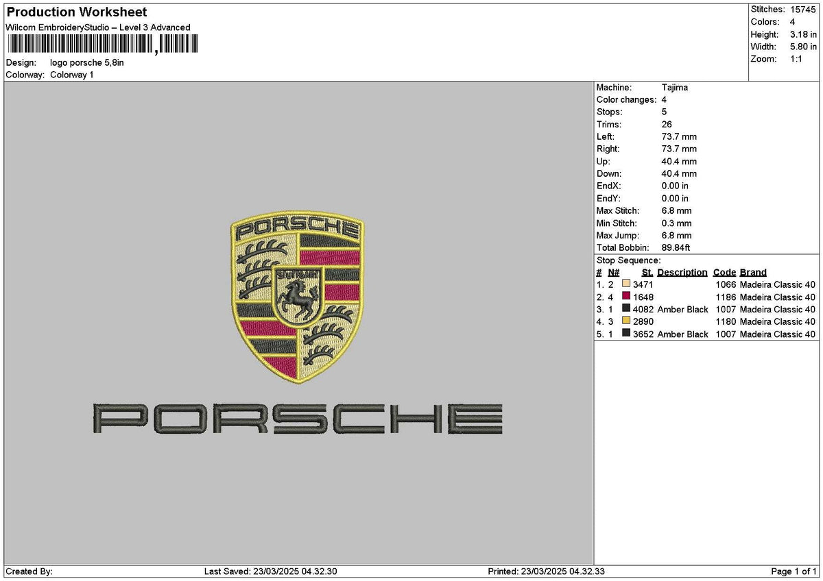 Porschetext 2303 Embroidery File 6 sizes