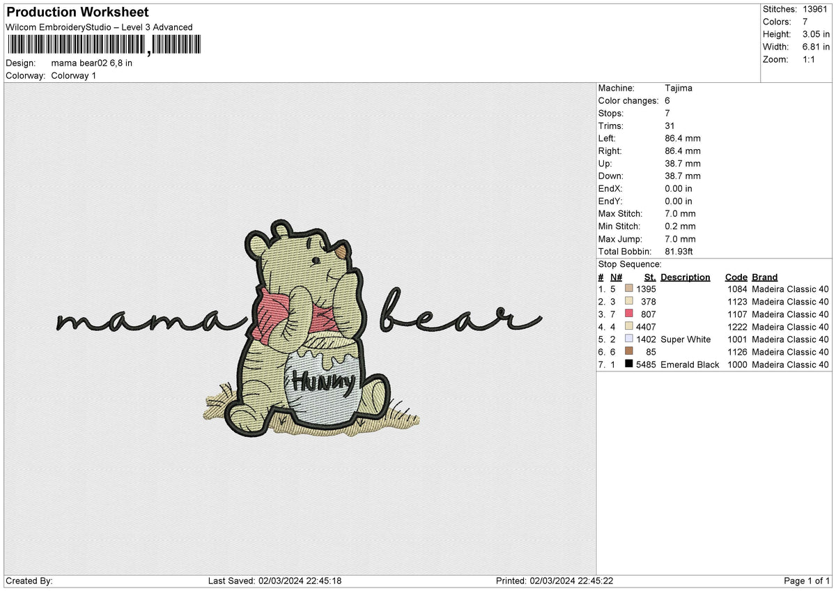 Mama Bear02 Embroidery File 6 size