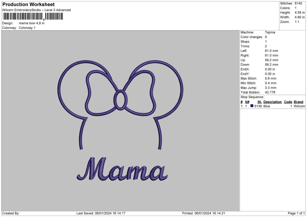 Mama Bow Embroidery File 6 sizes