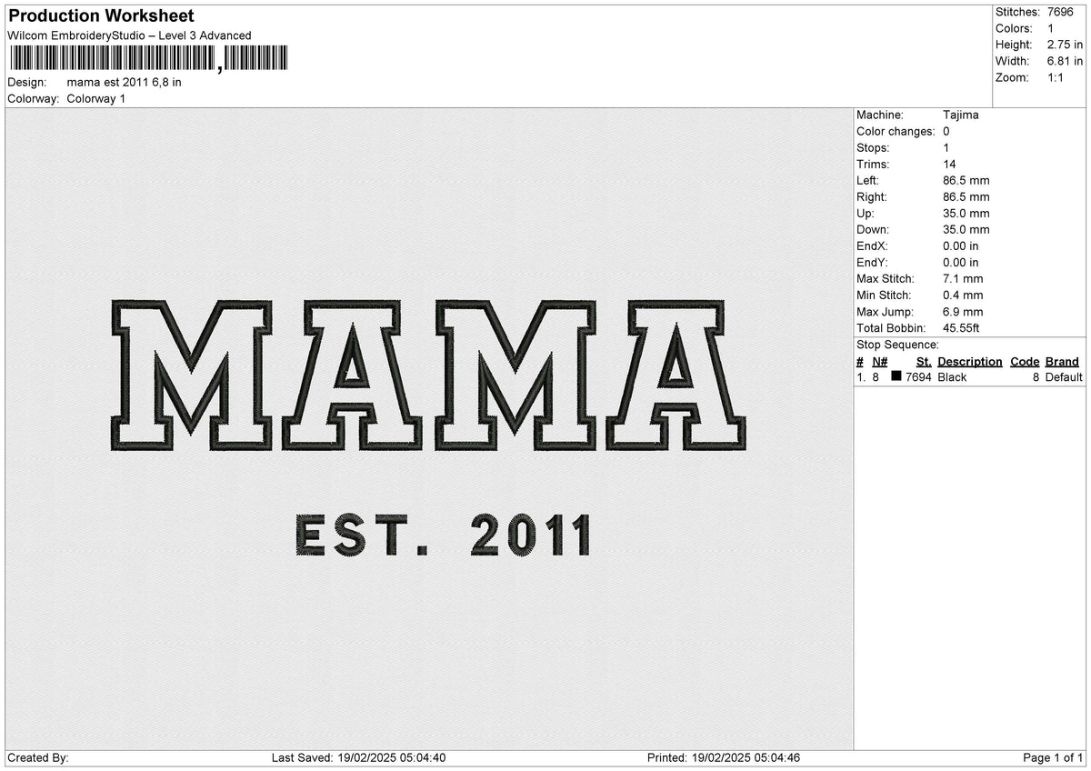 Mama EST 2011Embroidery File 6 size