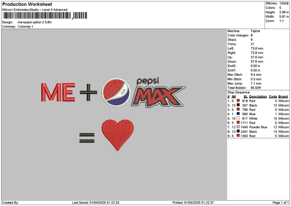 Me Pepsi Embroidery File 6 sizes