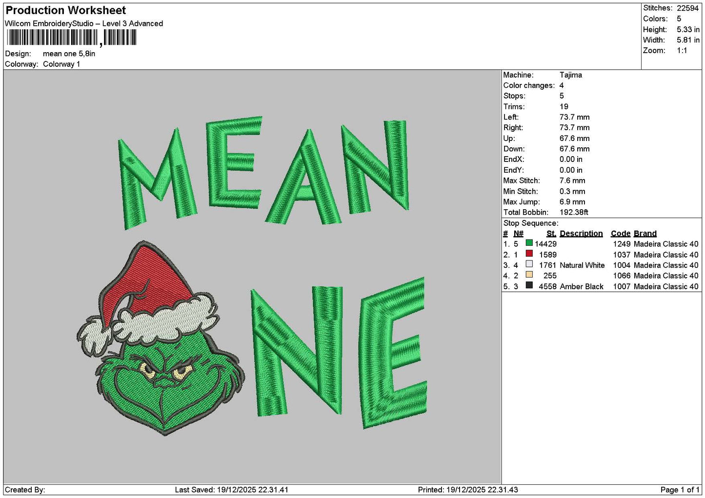 Grinchonetext Embroidery File 6 sizes