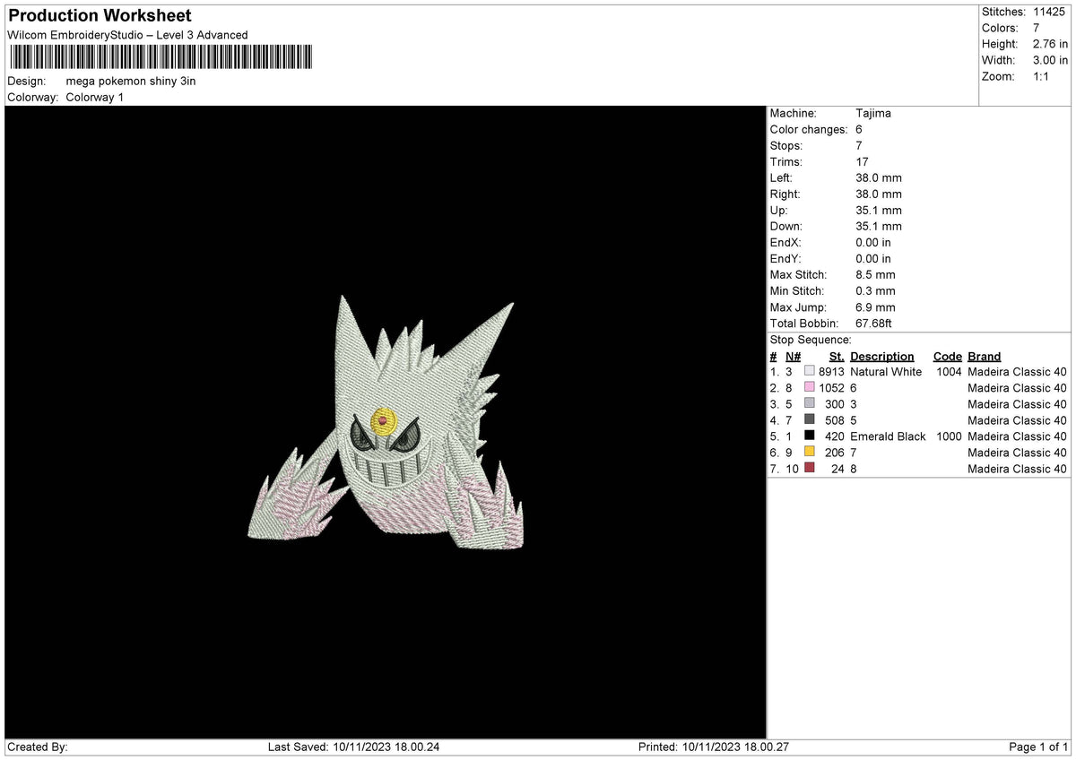 Mega Pokeshiny Embroidery File 6 sizes
