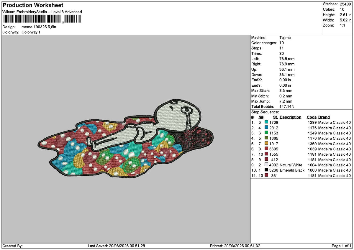 Memer Cry 1903 Embroidery File 6 sizes