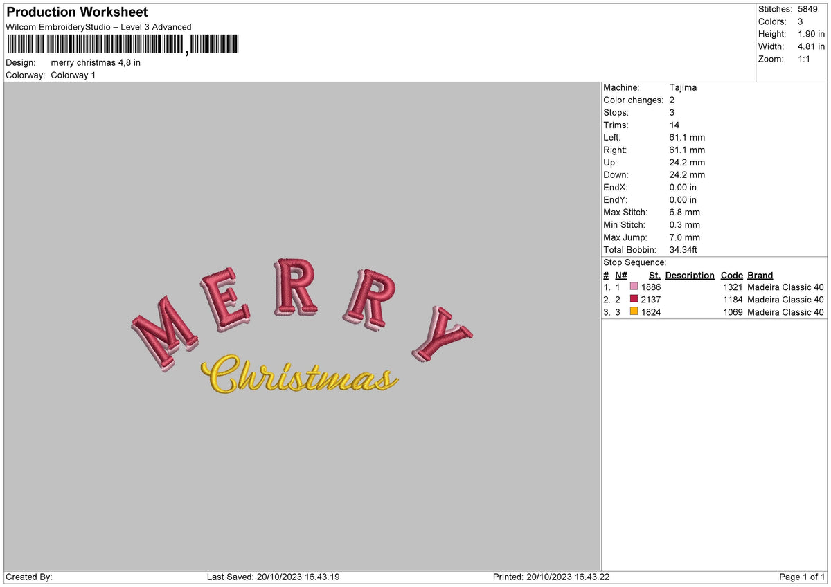 Merry Xmas 23 Embroidery File 6 sizes